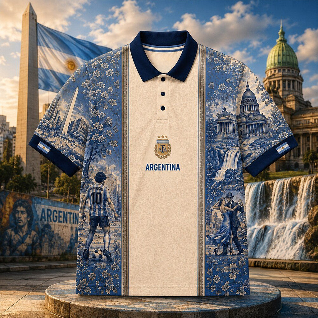 Argentina Maradona Vintage Tribute Polo Shirt Argentina World Cup Merch Football Fan Gifts - Loomnari