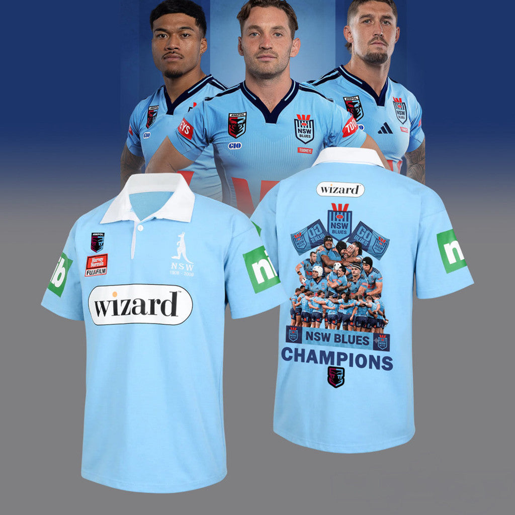 New South Wales Blues 2026 State Of Origin Champions Rugby Polo Shirt NSW Blues Merch Fan Gifts - Loomnari