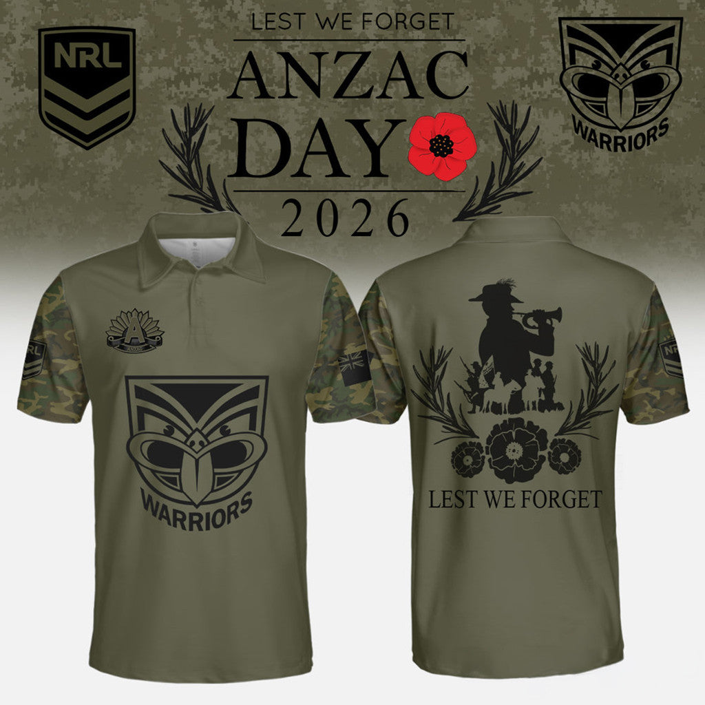 New Zealand Warriors Anzac Day 2026 Polo Shirt Lest We Forget Shirts NZ Warriors Merch - Loomnari