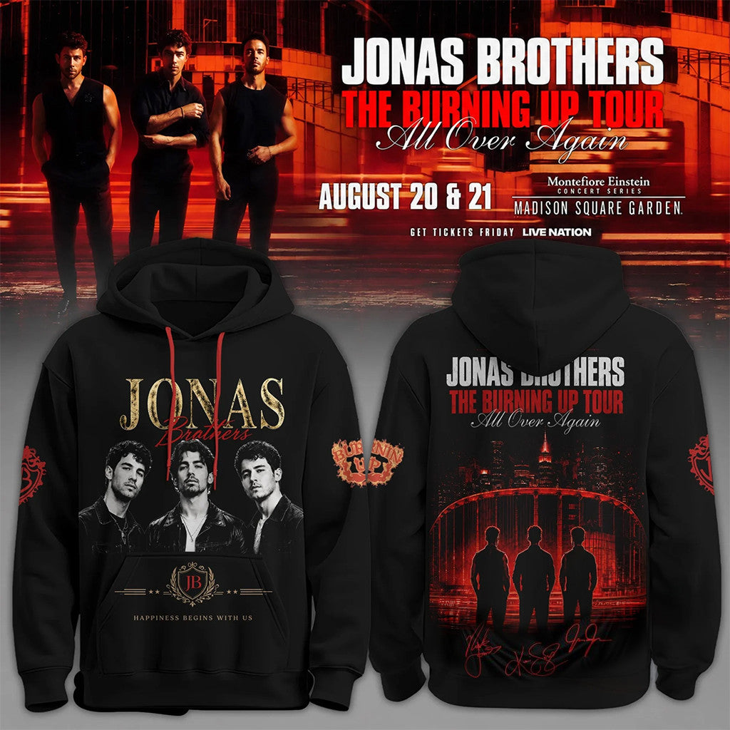 Jonas Brothers The Burning Up Tour All Over Again 2026 Hoodie Jonas Brothers Merch Fan Gifts - Loomnari