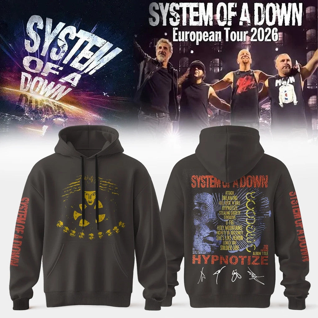 System Of A Down Europe UK Stadium Tour 2026 Signature Hoodie Hypnotize Hoodie SOAD Merch - Loomnari