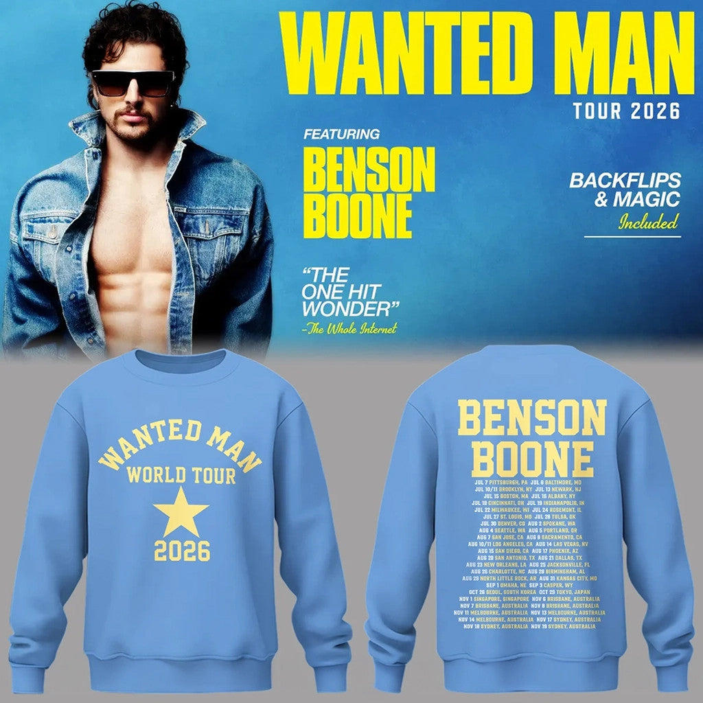 Benson Boone Tour Merch 2026 Wanted Man World Tour Sweatshirt Gifts For Music Fans - Loomnari