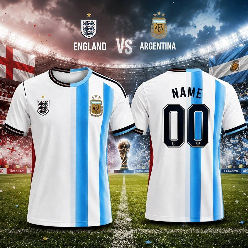 Personalized England X Argentina World Cup 2026 Matchup Split Jersey Shirt Football Fan Gear - Loomnari