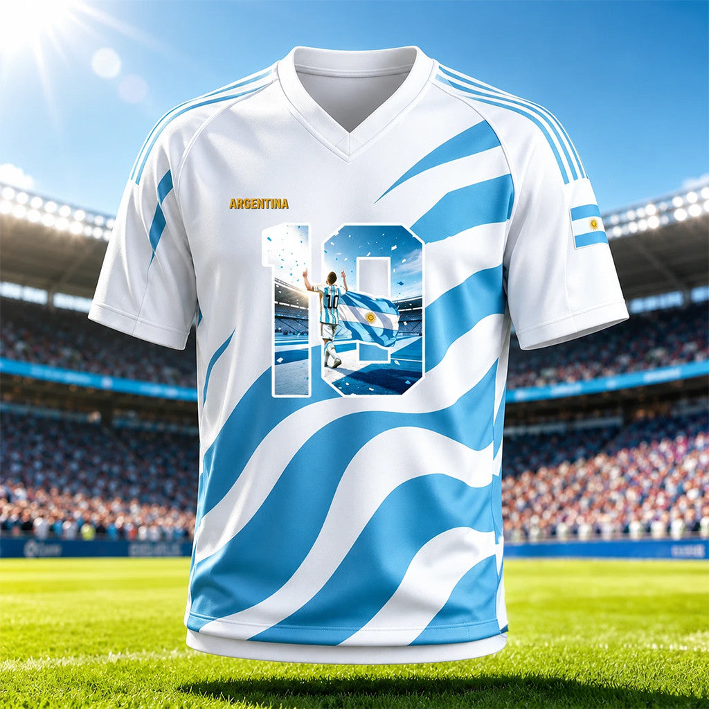 Argentina National Football Team Lionel Messi Number 10 World Cup Celebration Jersey Fan Gear - Loomnari
