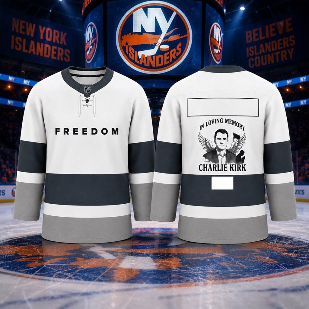 New York Islanders Charlie Kirk In Loving Memory Freedom Hockey Jersey NY Islanders Merch 2026 - Loomnari