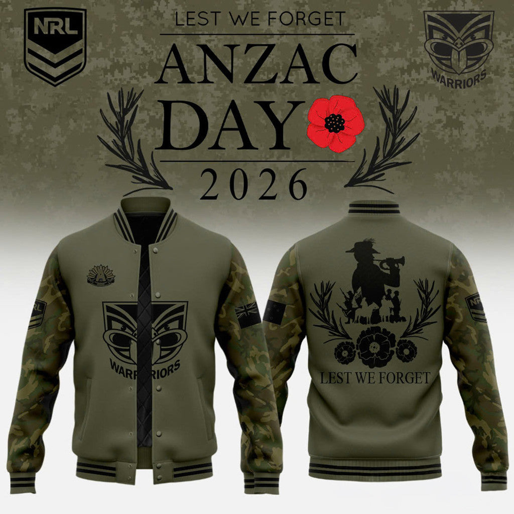 New Zealand Warriors Anzac Day 2026 Bomber Jacket NZ Warriors Merch Rugby Fan Gifts For Him - Loomnari