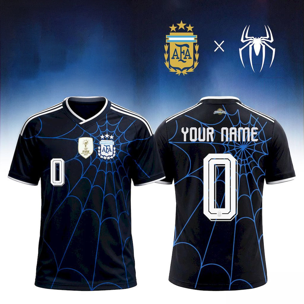 Personalized Argentina X Spider Man Away Soccer Jersey Argentina World Cup 2026 Merch Fan Gifts - Loomnari