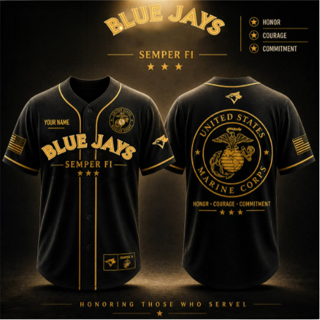 Toronto Blue Jays X USMC Honor Courage Commitment Baseball Jersey Jays Merch Military Gifts - Loomnari