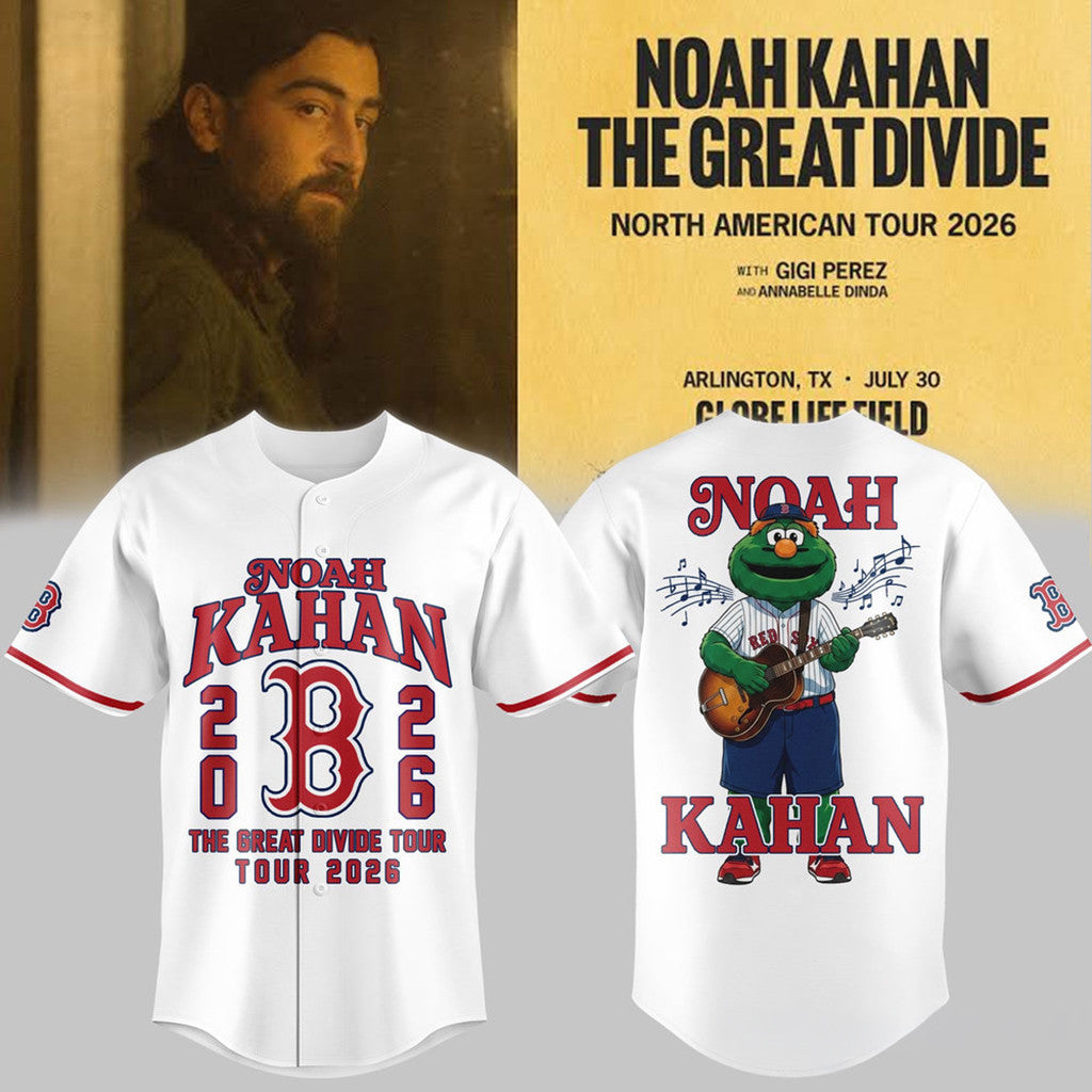 Noah Kahan X Boston Red Sox The Great Divide Tour 2026 White Jersey Noah Kahan Concert Merch - Loomnari