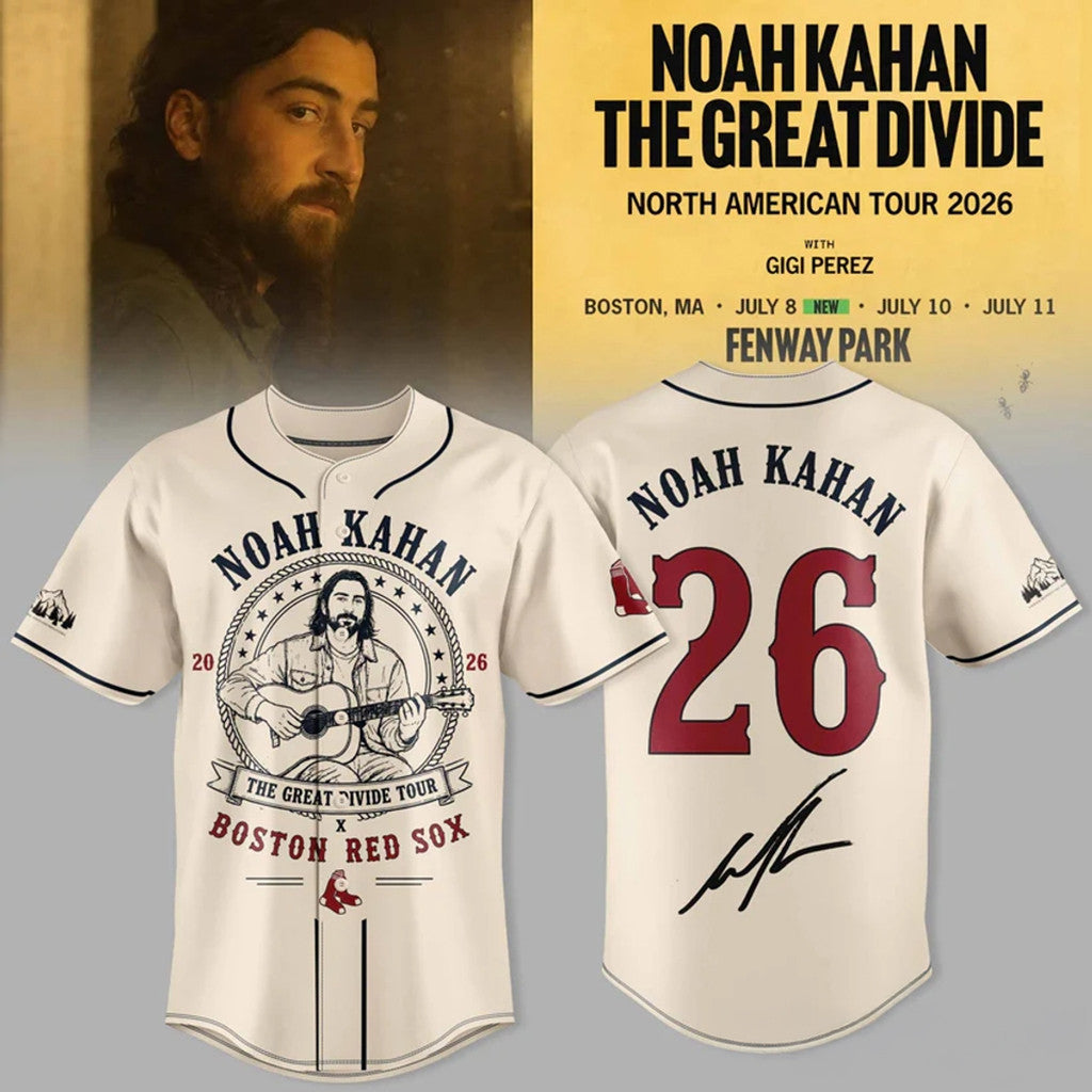 Noah Kahan X Boston Red Sox The Great Divide Tour 2026 Signature Jersey Noah Kahan Tour Merch - Loomnari