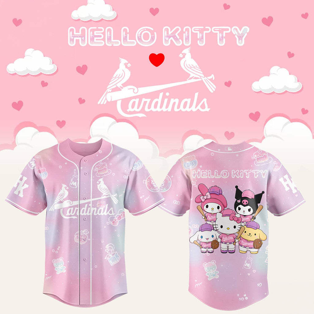 St Louis Cardinals X Hello Kitty Theme Nights Baseball Jersey Fan Merch Cute Gifts For BFF - Loomnari