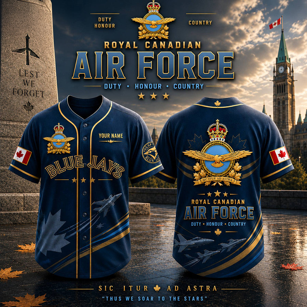 Custom Royal Canadian Air Force Blue Jays Baseball Jersey RCAF Military Aviation Fan Apparel - Loomnari