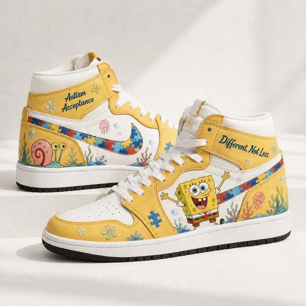 Spongebob Squarepants Autism Acceptance High Top Sneakers Different Not Less Shoes Son Gifts - Loomnari