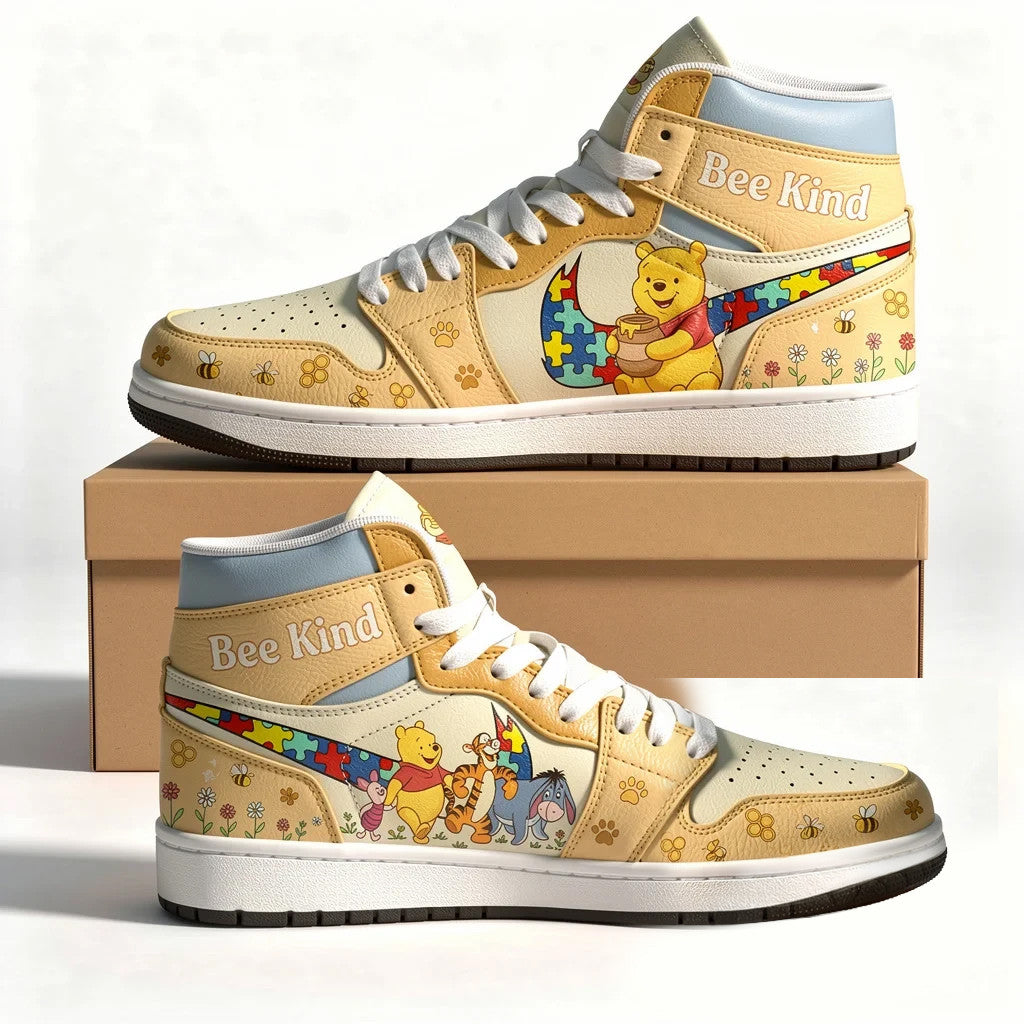 Winnie The Pooh And Friends Bee Kind Autism Awareness High Top Sneakers Gifts For Autistic - Loomnari