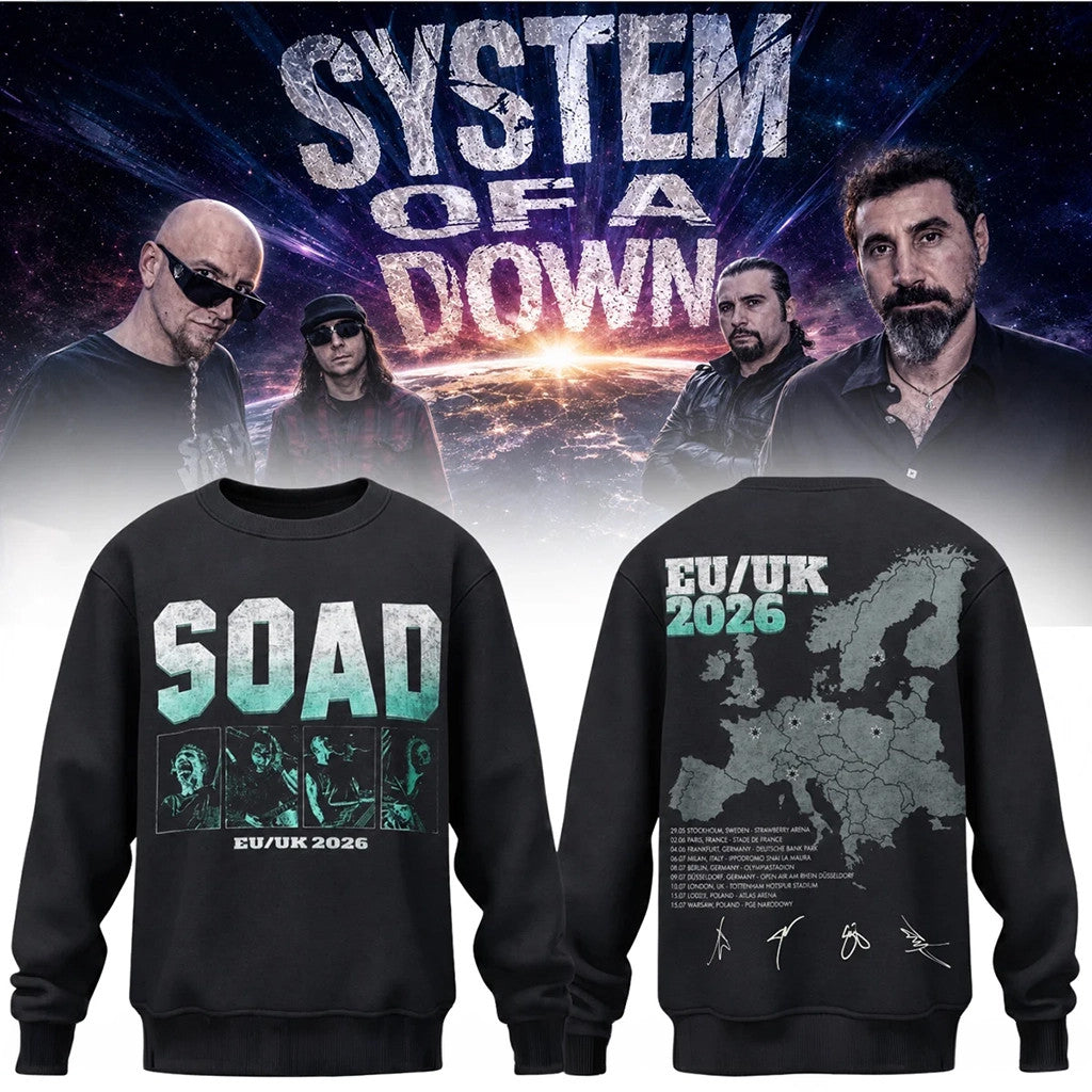 System Of A Down Merch 2026 SOAD Europe UK Stadium Tour 2026 Sweatshirt Music Gift For Guys - Loomnari