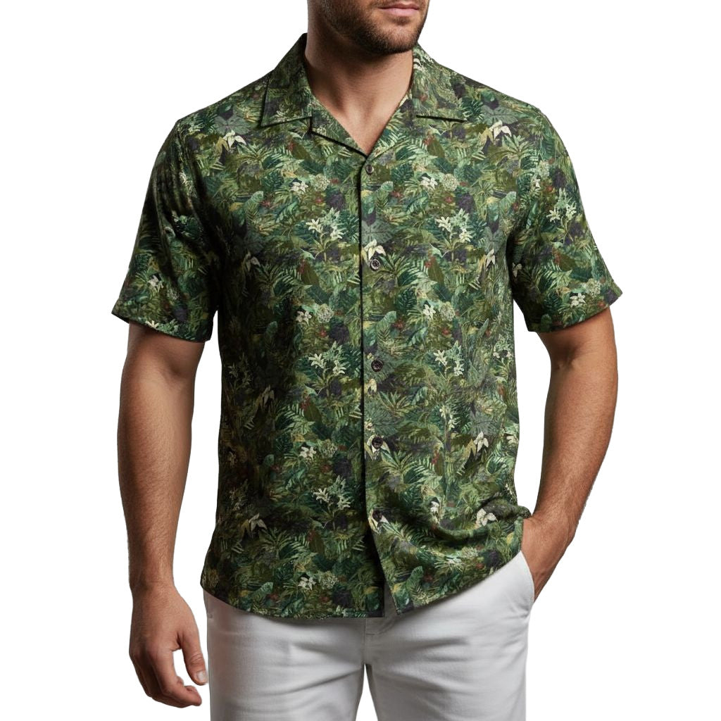 Tropical Jungle Green Hawaiian Shirt Dense Foliage Print Aloha Shirt Special Gift For Dad - Loomnari