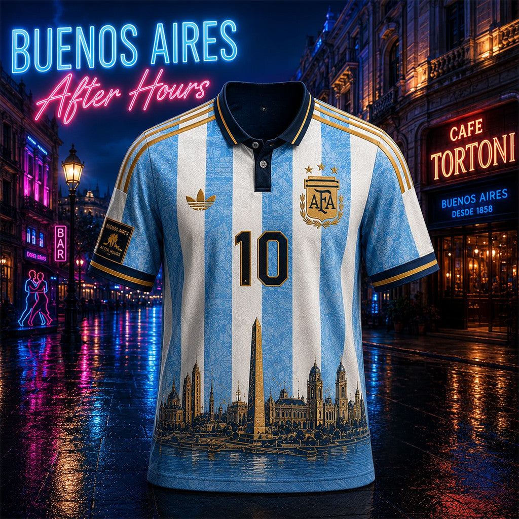 Argentina National Football Team Buenos Aires Skyline After Hours Football Jersey Messi Merch - Loomnari