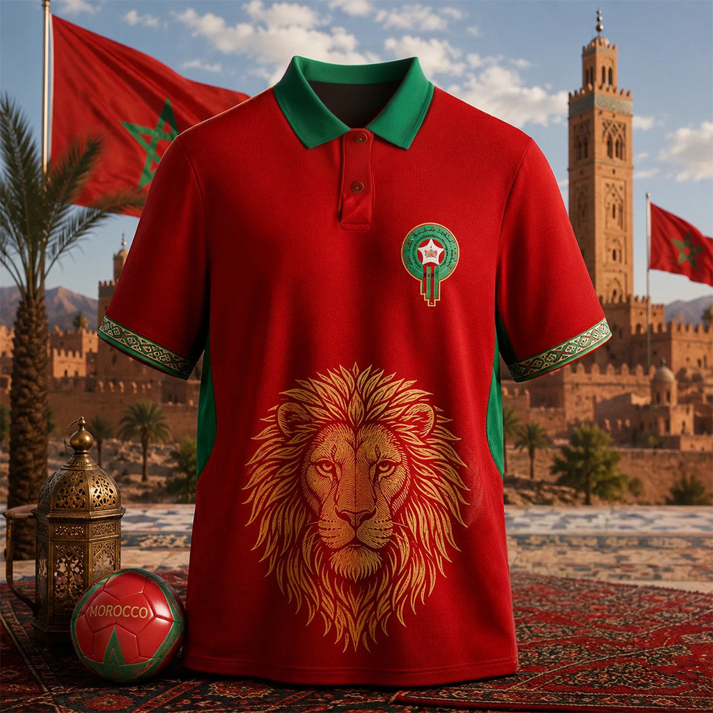 Morocco Football Team Atlas Lion Heritage Polo Shirt Morocco World Cup 2026 Merch Him Gifts - Loomnari