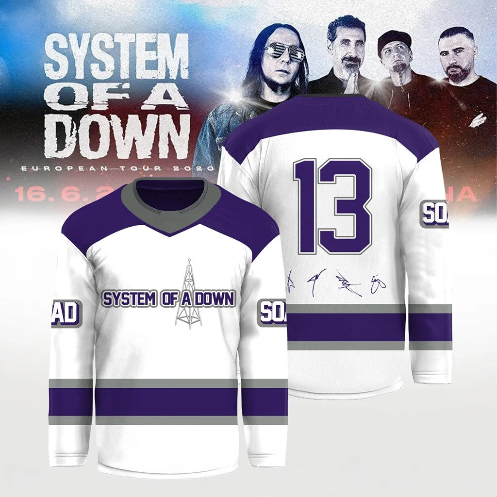SOAD Merch 2026 System Of A Down Europe Tour Signed Hockey Jersey Gifts For Heavy Band Fans - Loomnari