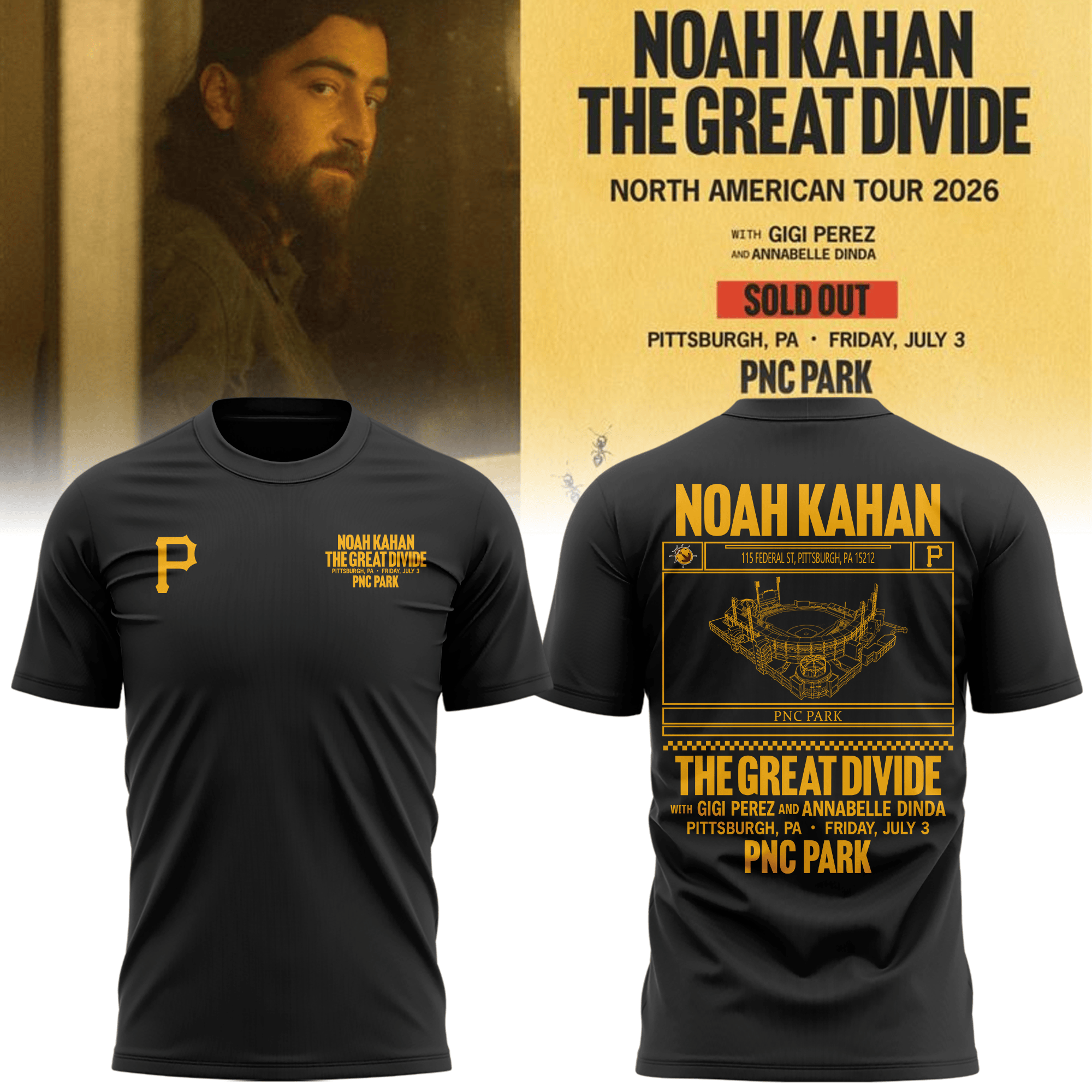 Edition Pittsburgh Pirates X Noah Kahan Dark Gray T-Shirt 2026 Noah Kahan Merch Gifts For Him - Loomnari