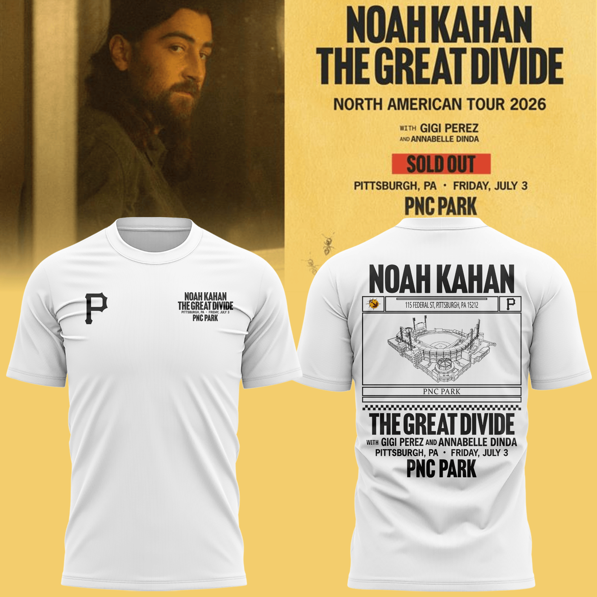 Pittsburgh Pirates X Noah Kahan White T-Shirt 2026 T Noah Kahan Merch Gift For Music Fans - Loomnari