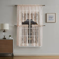 3-Piece Linen Flower Kitchen Curtain Set - Farmhouse Window Tiers