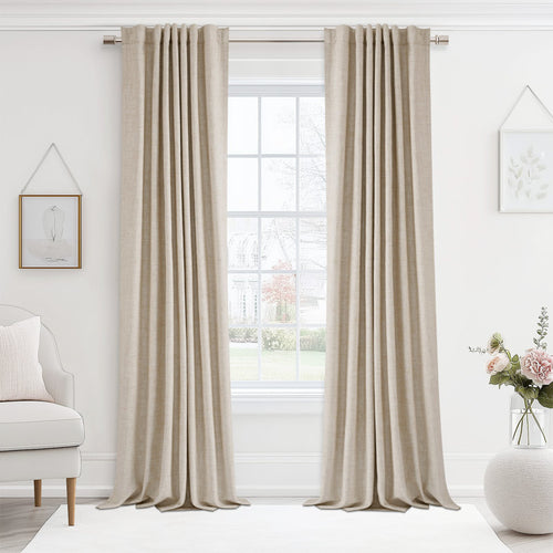 100% Blackout Linen Textured Curtains - Thermal Insulated Set of 2