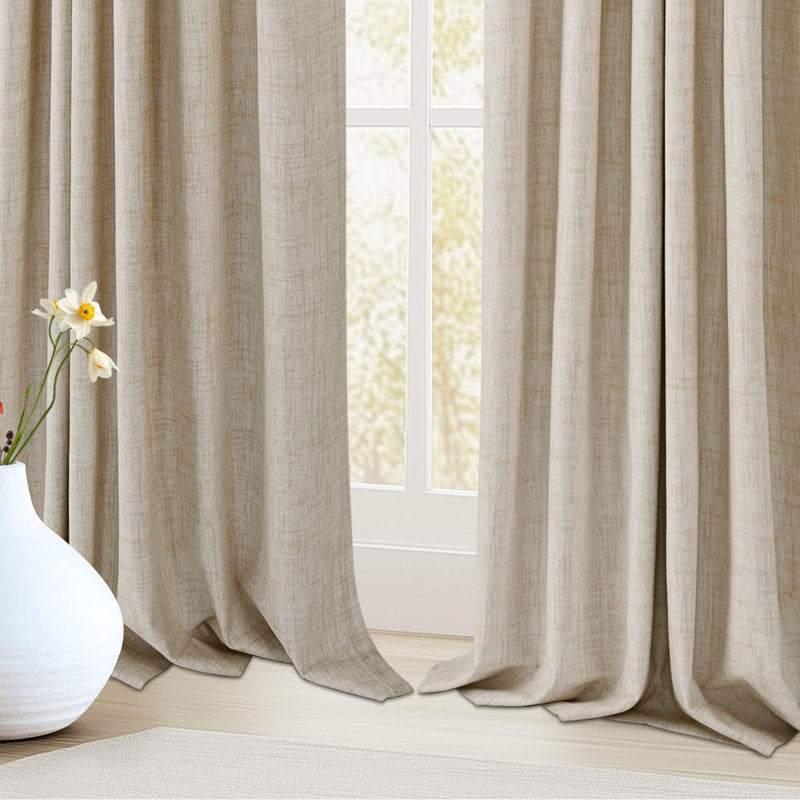 100% Blackout Linen Textured Curtains - Thermal Insulated Set of 2