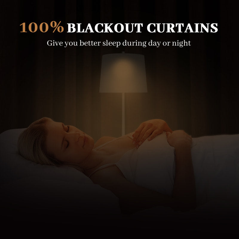 100% Blackout Linen Textured Curtains - Thermal Insulated Set of 2