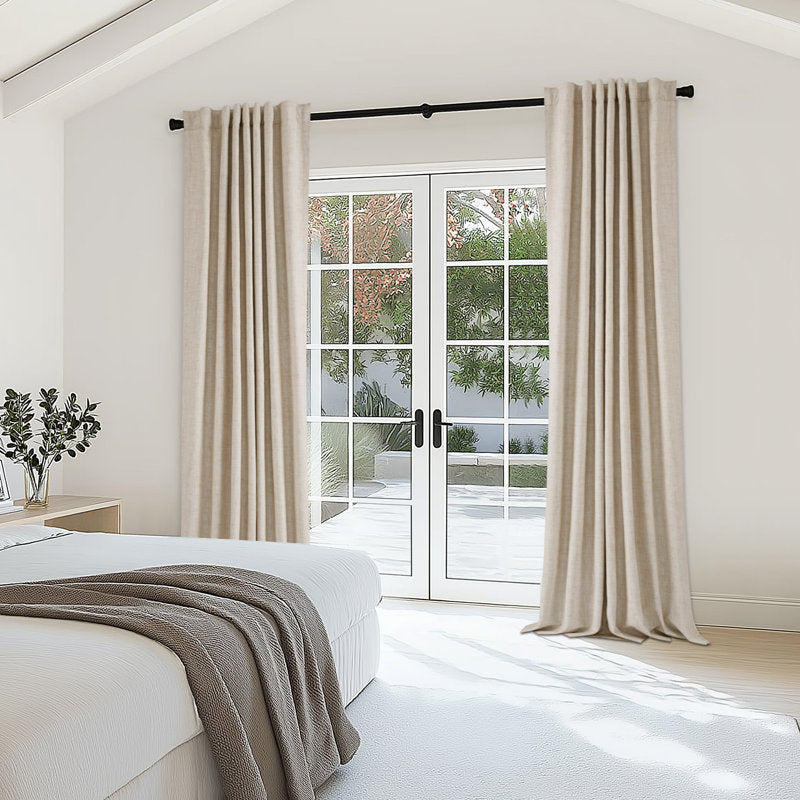 100% Blackout Linen Textured Curtains - Thermal Insulated Set of 2
