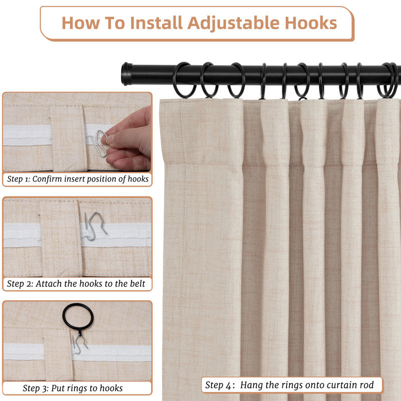 100% Blackout Linen Textured Curtains - Thermal Insulated Set of 2