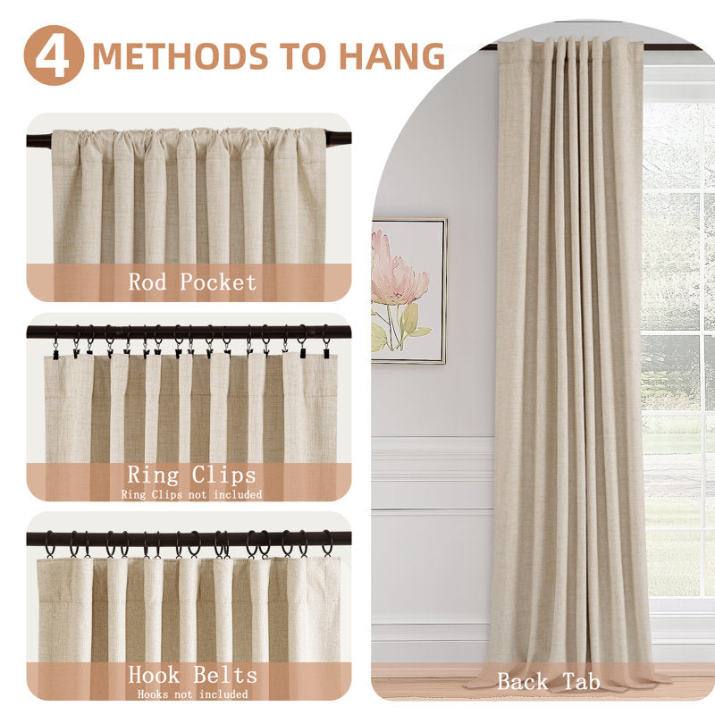 100% Blackout Linen Textured Curtains - Thermal Insulated Set of 2
