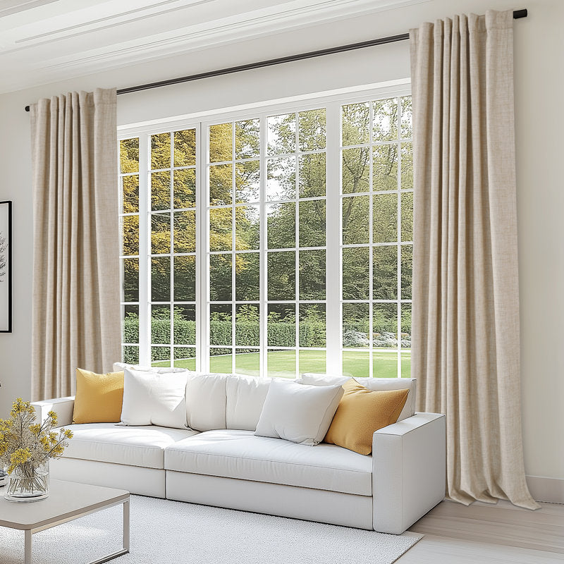 100% Blackout Linen Textured Curtains - Thermal Insulated Set of 2