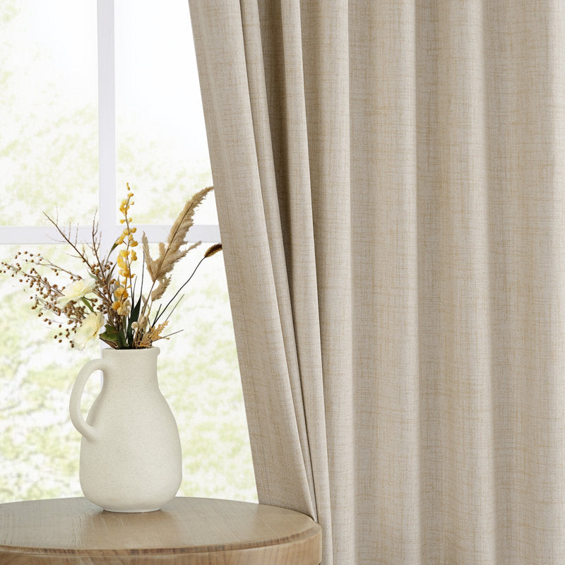 100% Blackout Linen Textured Curtains - Thermal Insulated Set of 2