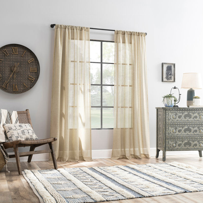 Akari Linen Blend Semi-Sheer Rod Pocket Curtain Panel - Slub Texture