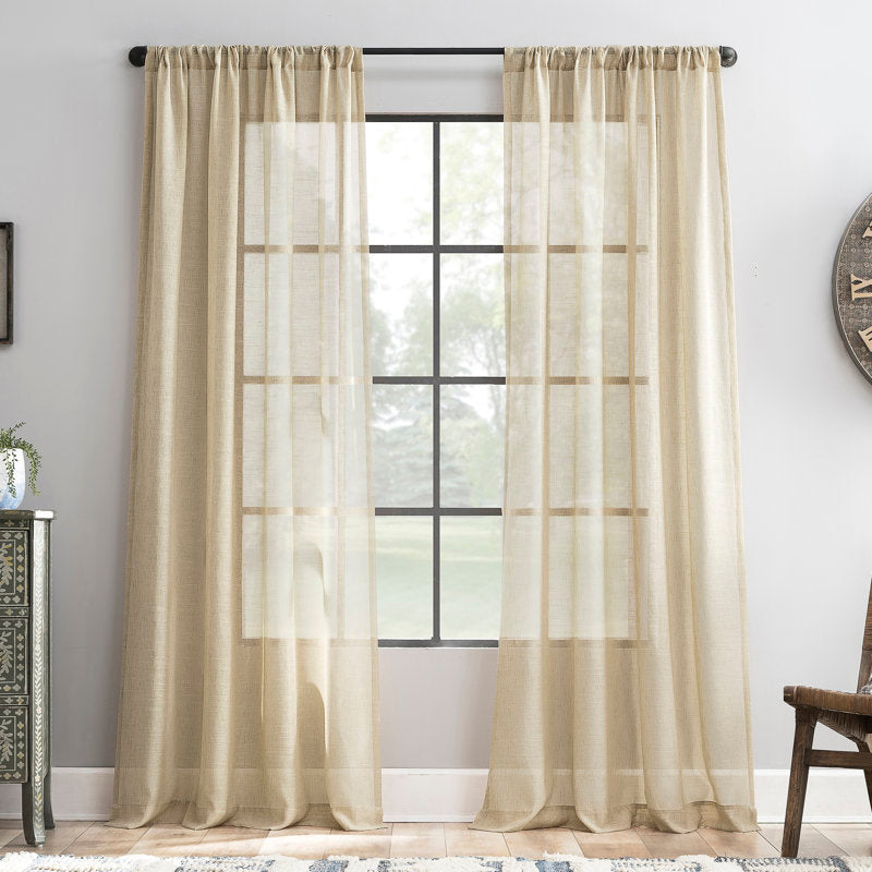 Akari Linen Blend Semi-Sheer Rod Pocket Curtain Panel - Slub Texture