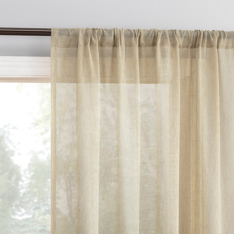 Akari Linen Blend Semi-Sheer Rod Pocket Curtain Panel - Slub Texture