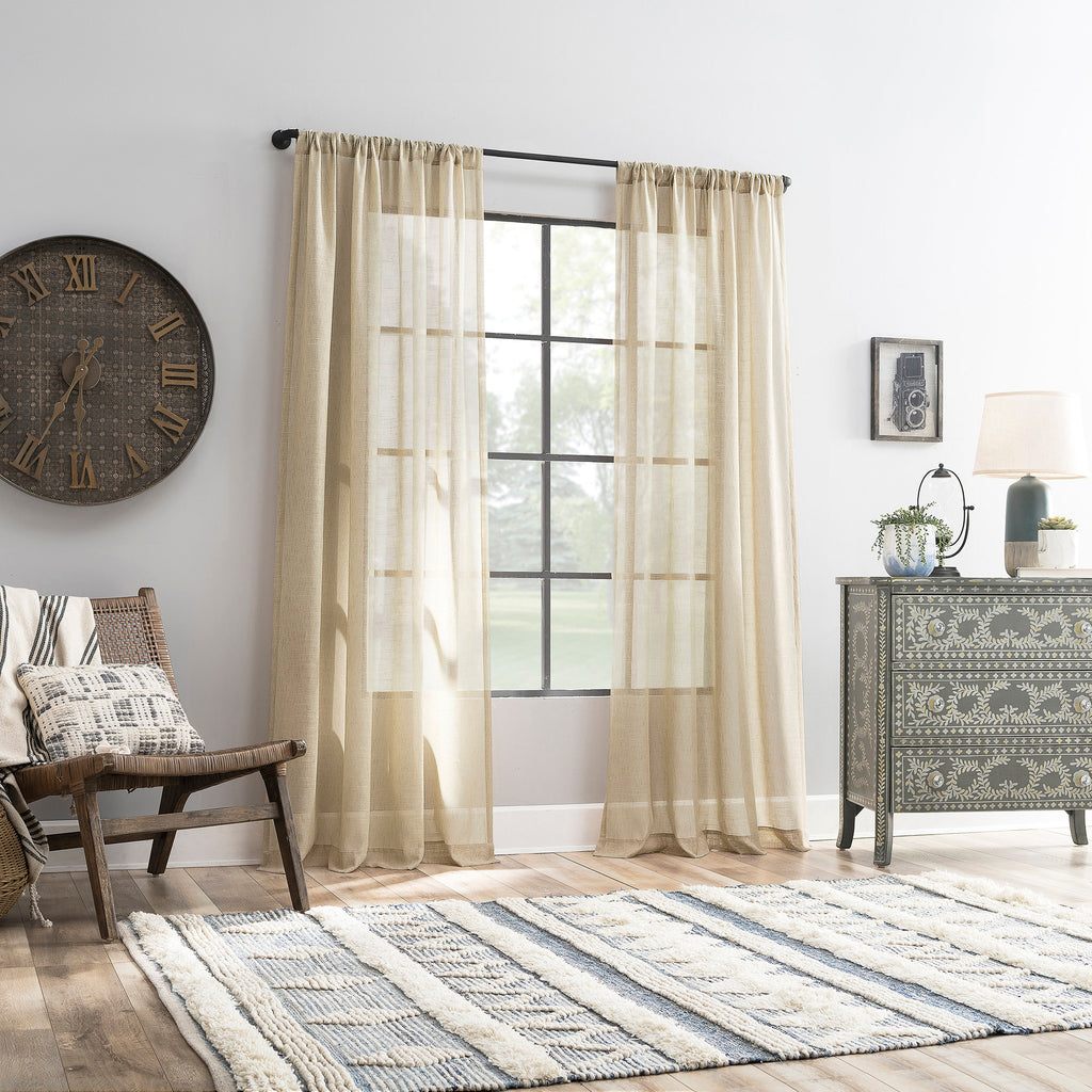 Akari Linen Blend Semi-Sheer Rod Pocket Curtain Panel - Slub Texture