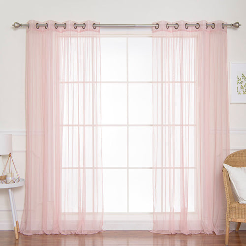 Attell Sheer Grommet Curtain Panels - Set of 2 Solid Soft Lace Drapes