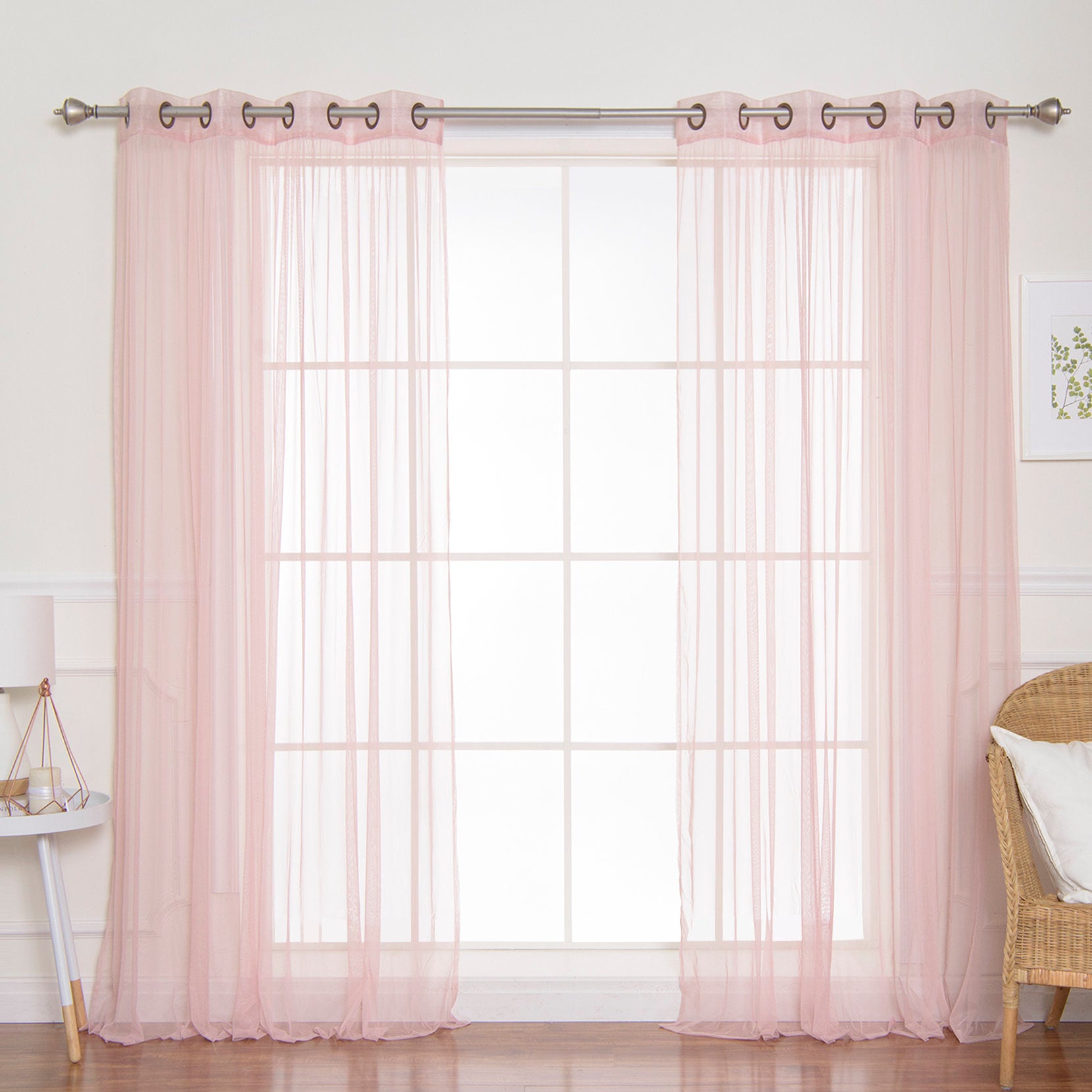 Attell Sheer Grommet Curtain Panels - Set of 2 Solid Soft Lace Drapes
