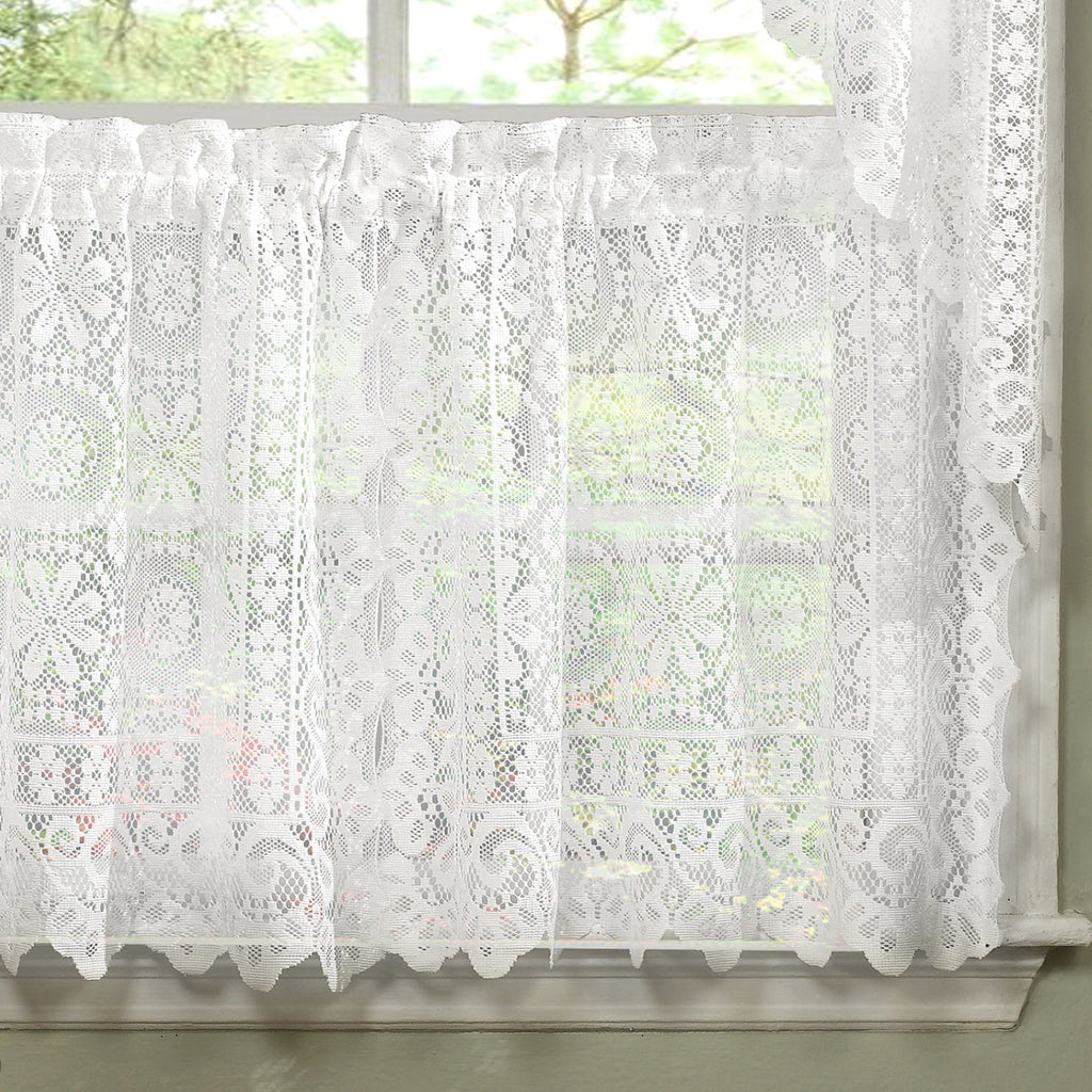 Scalloped Cafe Curtains - Damask Polyester Kitchen Window Set (2pc)