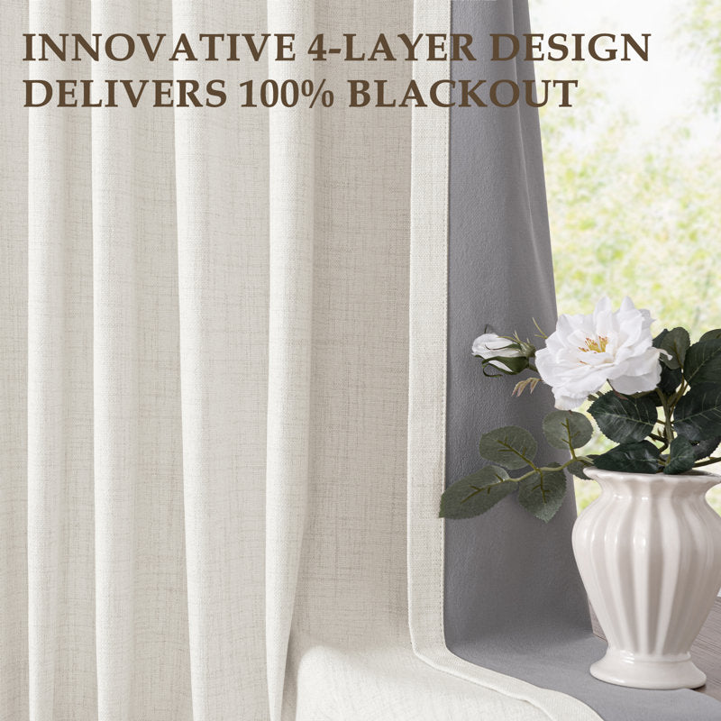 Faux Linen Blackout Curtains Thermal Insulated Set for Living Room