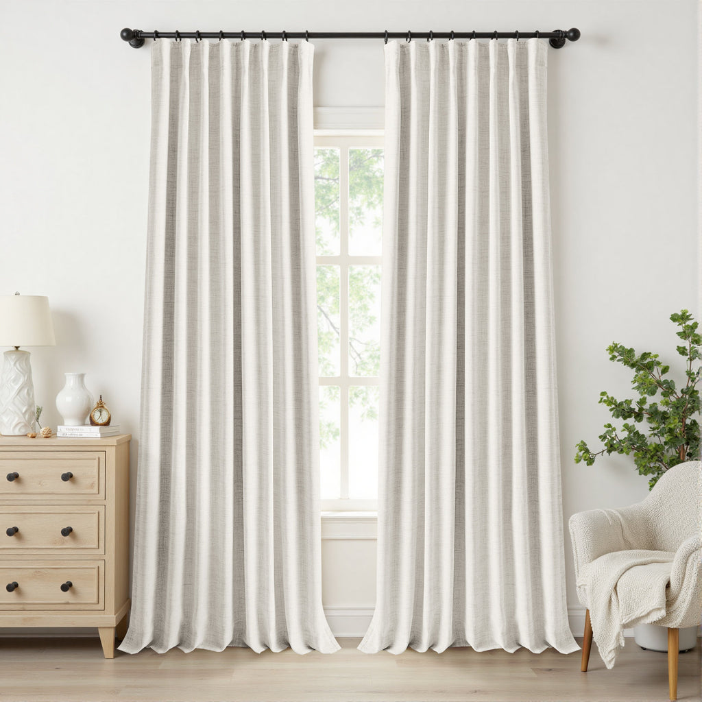 Faux Linen Blackout Curtains Thermal Insulated Set for Living Room