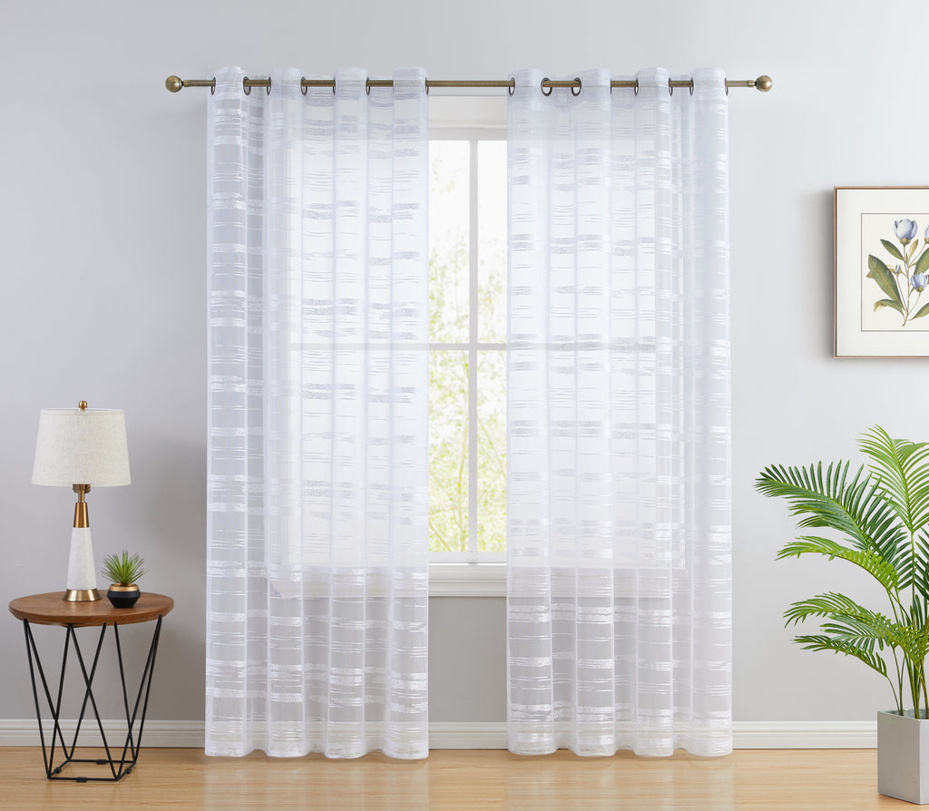 Broadway Striped Sheer Grommet Curtain Set of 2 - Light Filtering