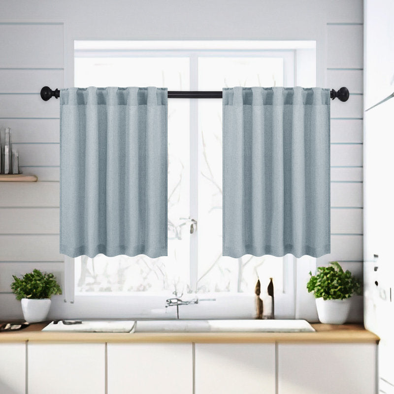 Linen Blend Semi-Sheer Cafe Curtains - Set of 2 for Kitchen & Bathroom