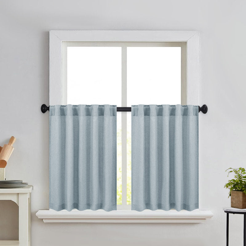 Linen Blend Semi-Sheer Cafe Curtains - Set of 2 for Kitchen & Bathroom