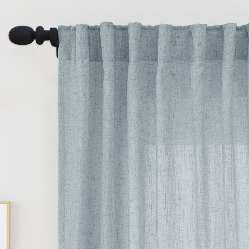 Linen Blend Semi-Sheer Cafe Curtains - Set of 2 for Kitchen & Bathroom