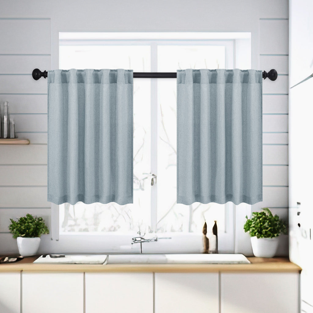 Linen Blend Semi-Sheer Cafe Curtains - Set of 2 for Kitchen & Bathroom