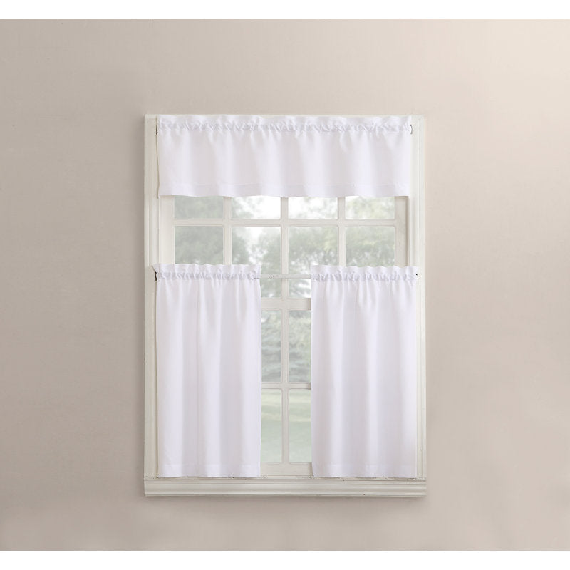 Semi-Sheer 3-Piece Kitchen Curtain Set - White Polyester Valance & Tiers