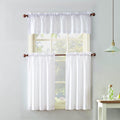 Semi-Sheer 3-Piece Kitchen Curtain Set - White Polyester Valance & Tiers